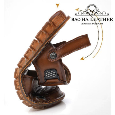 Dép bịt mũi nam da bò thật BHD6732 Giày sandal nam quai ngang