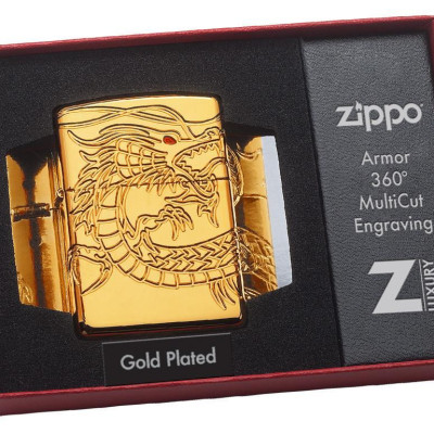 Bật Lửa Zippo Red Eyed Dragon 360 Degree Engraving Gold Plate 29265