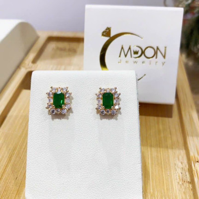 Bông Tai Bạc Ý Đính Emerald Tổng Hợp