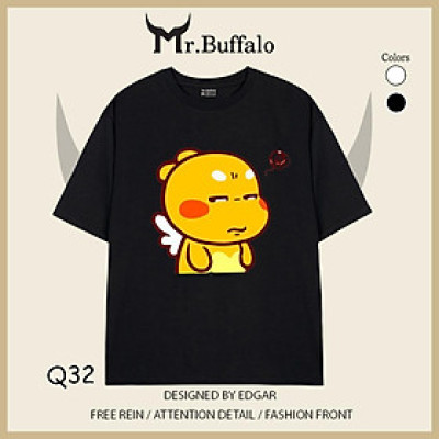 Áo đôi, cặp tay lỡ unisex Qoobee dễ thương Mr.Buffalo Q32Q33