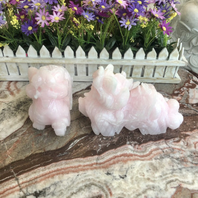 Cặp Tỳ Hưu phong thủy đá thạch anh hồng - Dài 20 cm