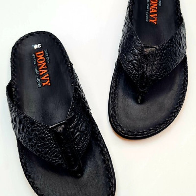  DÉP KẸP NAM DA BÒ THẬT 100% DONAVY CAO CẤP ,IN VÂN CÁ SẤU NỔI BẬT DOKB