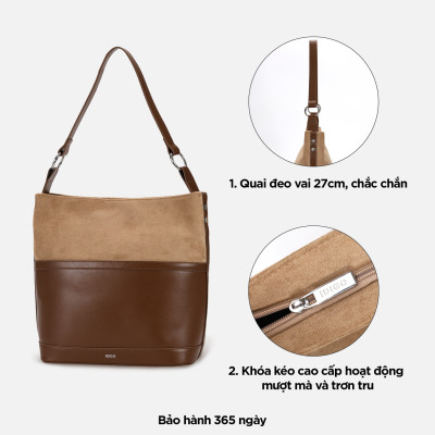 Túi đựng tài liệu A5 IDIGO FB2 - 5060, túi xách nữ công sở phom đứng phối nhung mềm mại