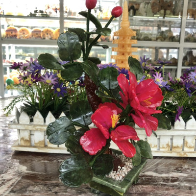 Cây Hoa Trà phong thủy đá cẩm thạch huyết trang trí bàn làm việc - Cao 30 cm