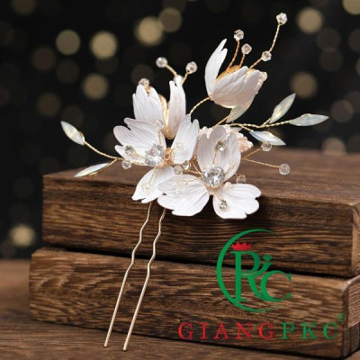 Trâm hoa cài tóc cô dâu 1 cái hoa kim loại Giangpkc 82023