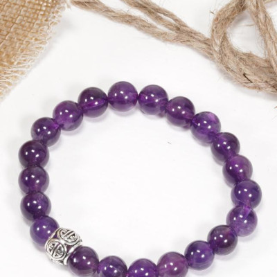 Vòng đá Thạch Anh Tím phối charm bạc (8mm) Ngọc Quý Gemstones