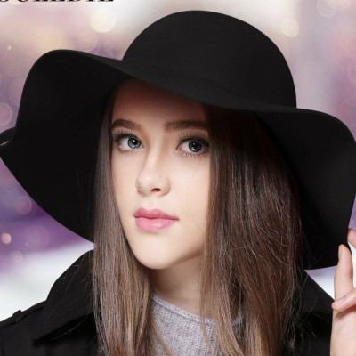 Mũ chống nắng rộng vành nữ nón đi biển màu đen fedora dona22030810