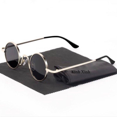 Kính mát Mắt tròn ulzzang retro cao cấp - Mắt tròn siêu nhỏ (Mắt Đen Viền Bạc)