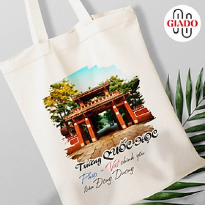 Túi canvas GIADO, túi vải bố, túi tote mẫu Huế Pháp - Việt chính yếu Quốc Học
