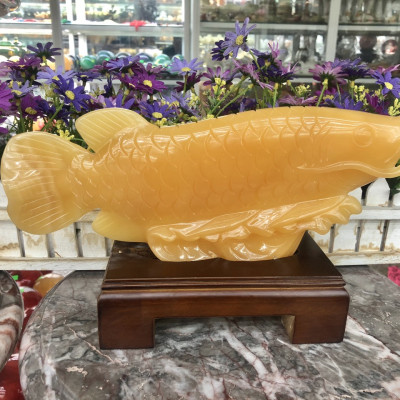 Tượng Cá Rồng phong thủy tài lộc đá Ngọc hoàng long - Dài 30 cm