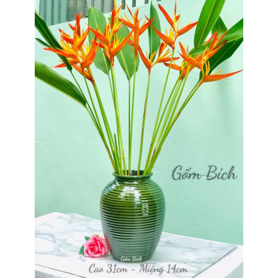 Bình Hoa Lọ Hoa Dáng Chum Kẻ To Men Hỏa Biến - Gốm Sứ Bát Tràng