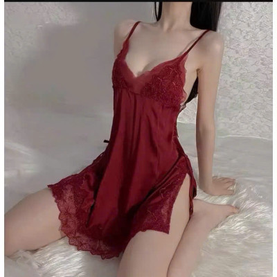 Váy Ngủ S417 Lụa Phi Viền Ren Lưới Hoa Không Mút Kèm Chip Đơn Giản