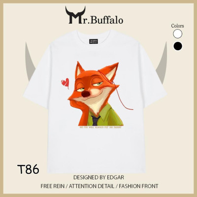 Áo đôi, cặp tay lỡ unisex zootopia Nick, judy, cáo và thỏ dễ thương Mr.Buffalo