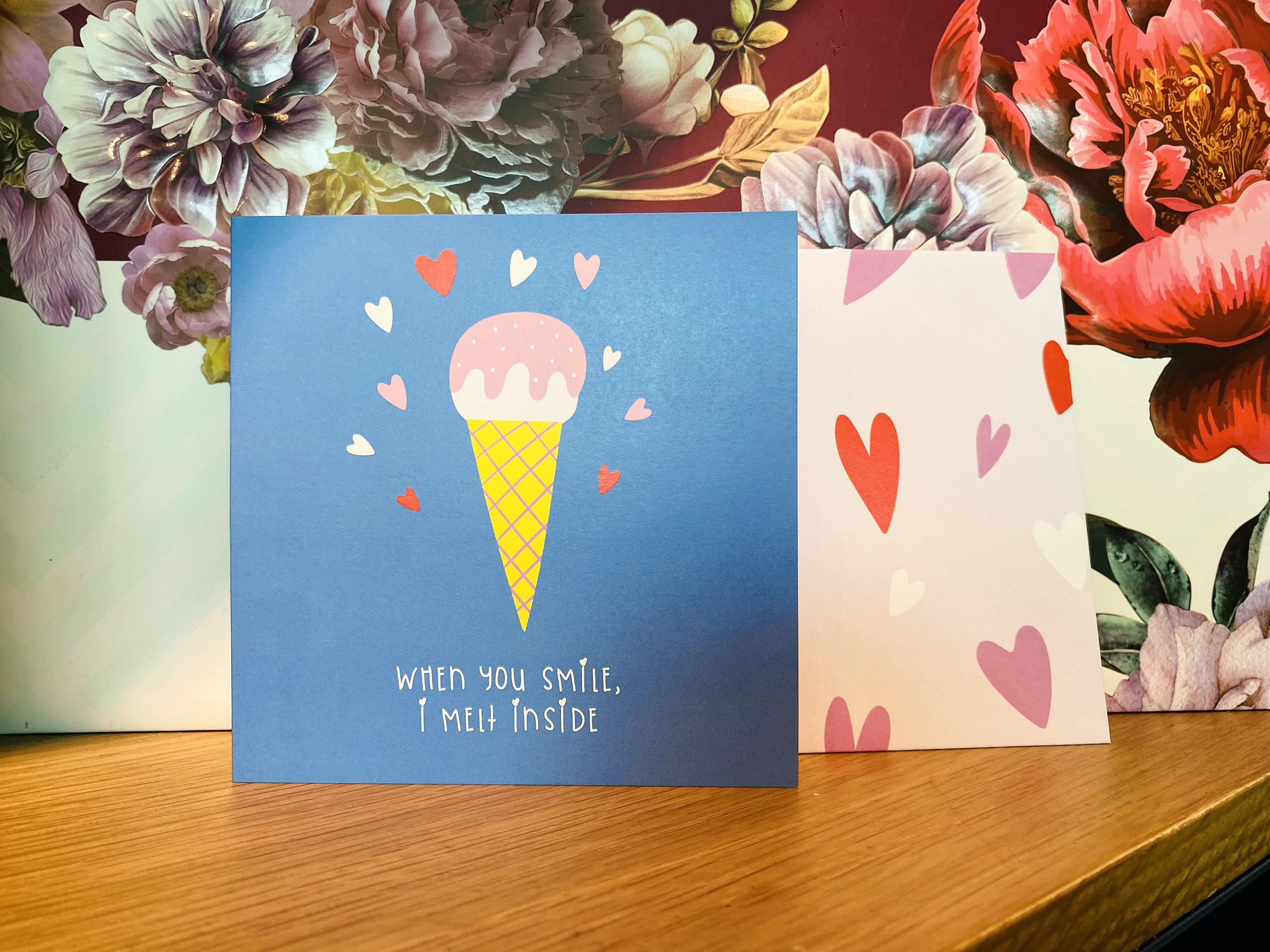 Thiệp tình yêu, Valentine, tỏ tình, SDstationery I Melt Inside, hình cây kem ngọt ngào, vuông 12x12 cm