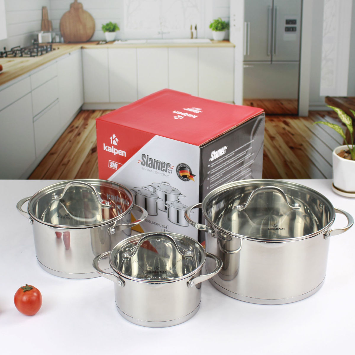 Bộ 3 nồi Inox 304 cao cấp 5 đáy Kalpen Slamer size 16,20,24cm chuẩn Đức - Hàng chính hãng