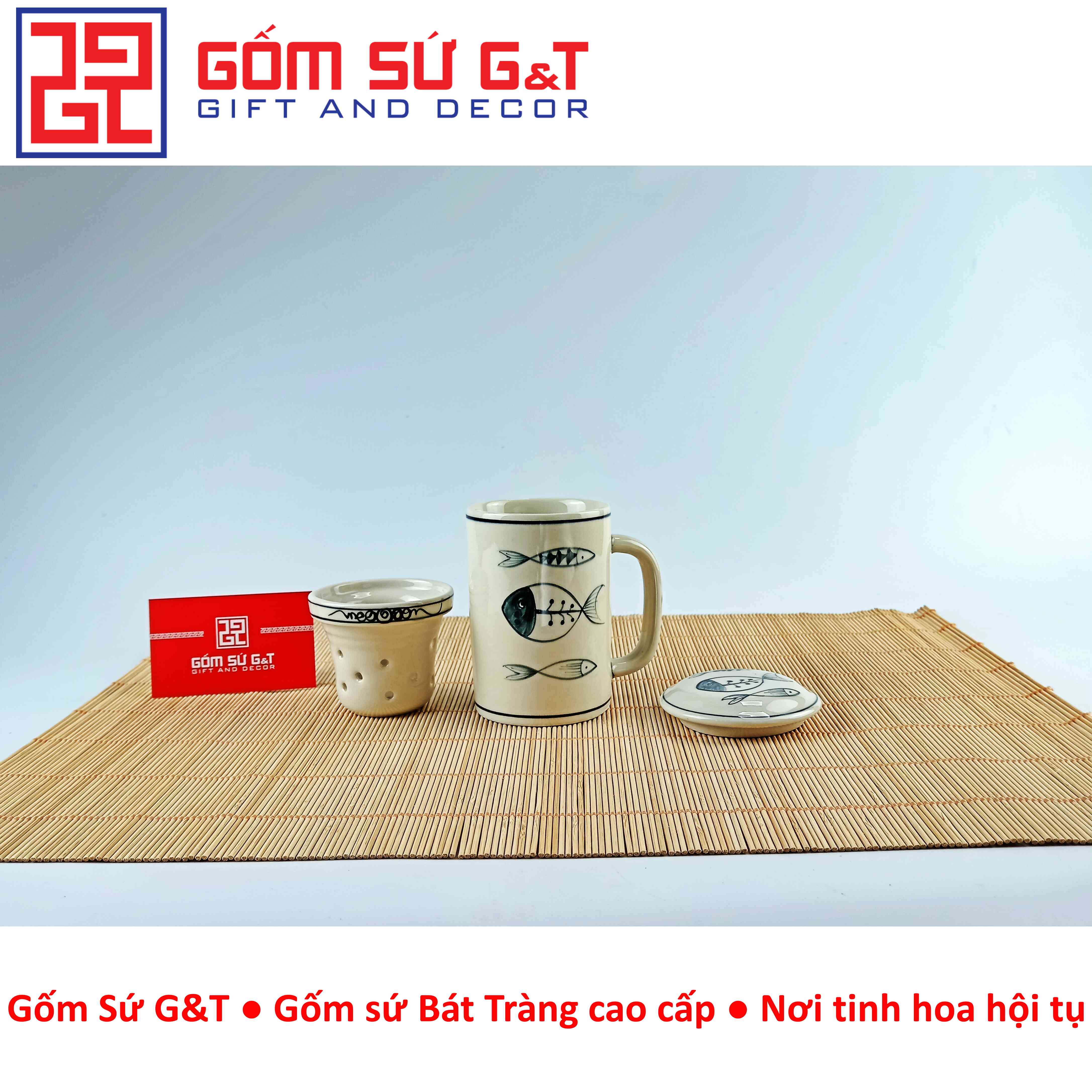 Cốc lọc trà vẽ xương cá