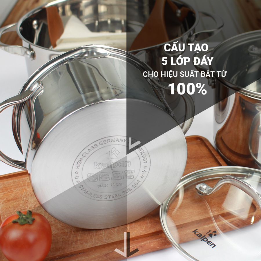 Bộ 3 nồi Inox 304 cao cấp 5 đáy Kalpen Slamer size 16,20,24cm chuẩn Đức - Hàng chính hãng