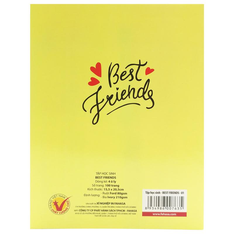 Tập Học Sinh Best Friends - 4 Ô ly 100 Trang ĐL 80gsm - Fahasa 04 (Mẫu Sản Phẩm Ngẫu Giao Ngẫu Nhiên)