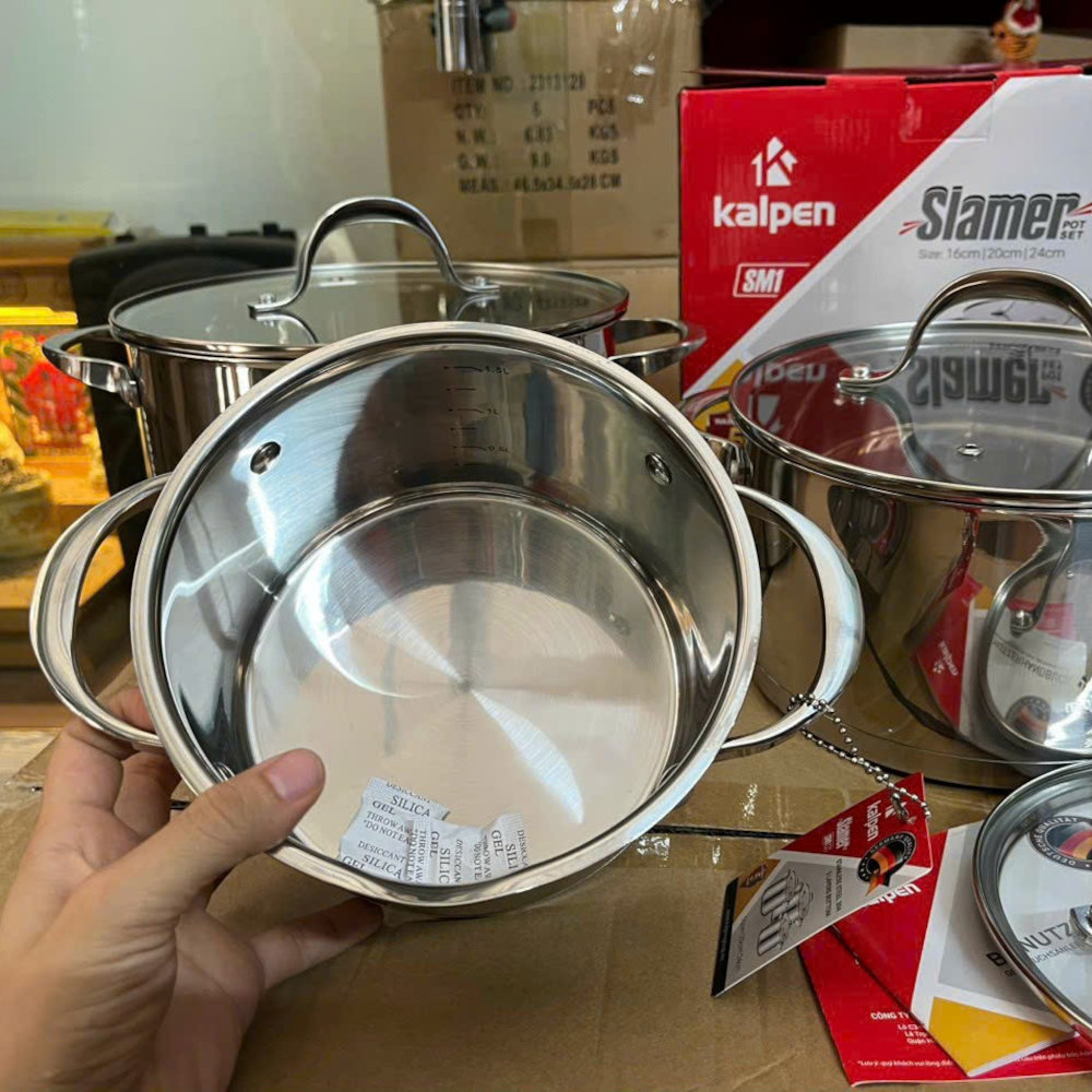 Bộ 3 nồi Inox 304 cao cấp 5 đáy Kalpen Slamer size 16,20,24cm chuẩn Đức - Hàng chính hãng