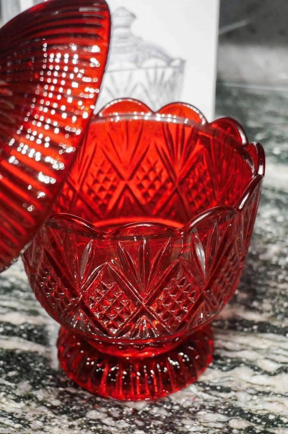 Hũ đựng kẹo to, xinh nhà Godinger Dublin đường kính 14,5cm x cao 22cm (màu đỏ)