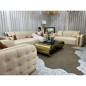 Combo ghế sofa băng 100% da bò Italy Juno sofa màu kem SFBCT25 2m7/2m5/1m3 hàng cao cấp chuẩn da bò nhập khẩu Ý