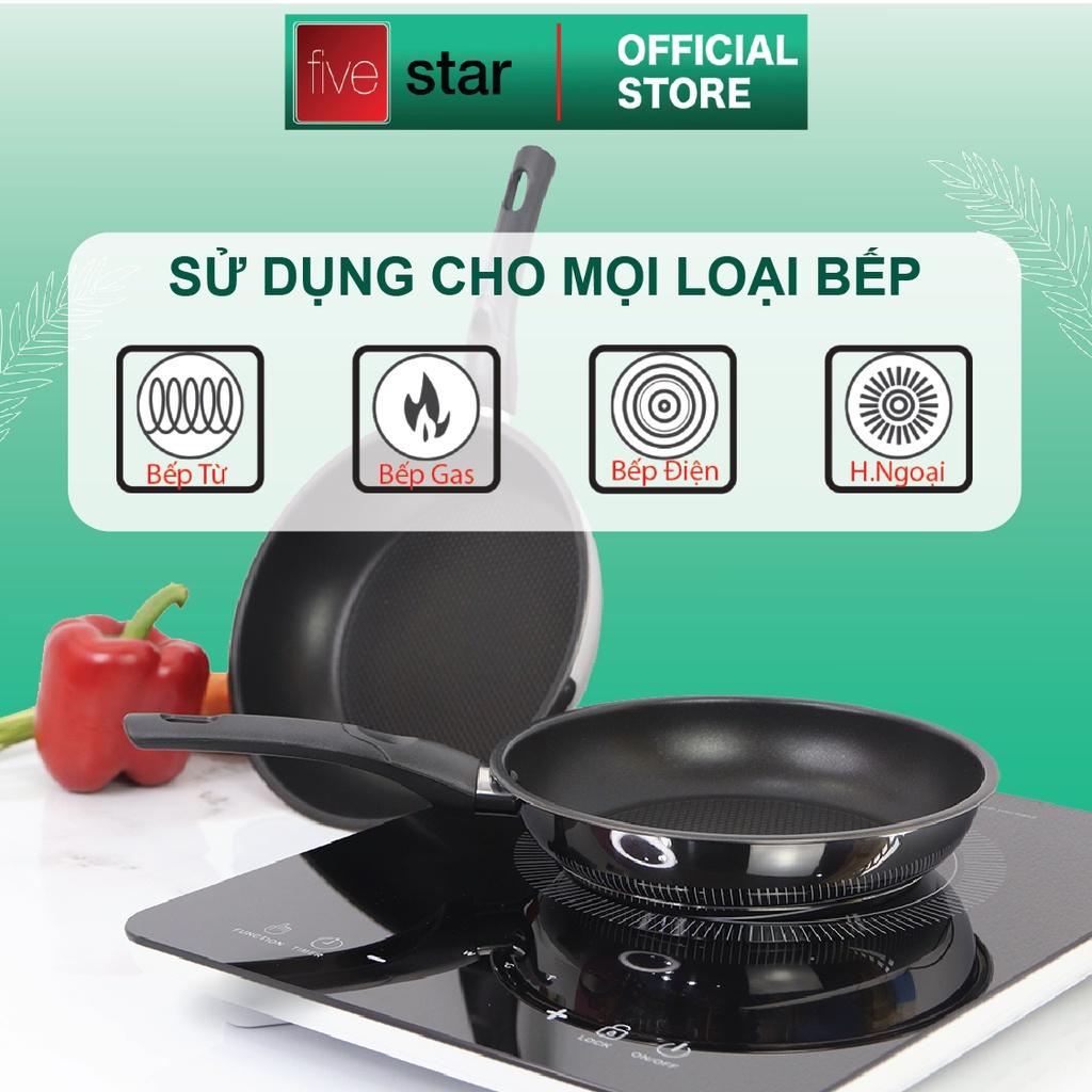 Bộ nồi chảo 3 đáy inox 403 Fivestar 5 món nắp kính tặng 5 muỗng ăn( N16cm x N18cm xN20cm x N24cm x chảo 24cm)