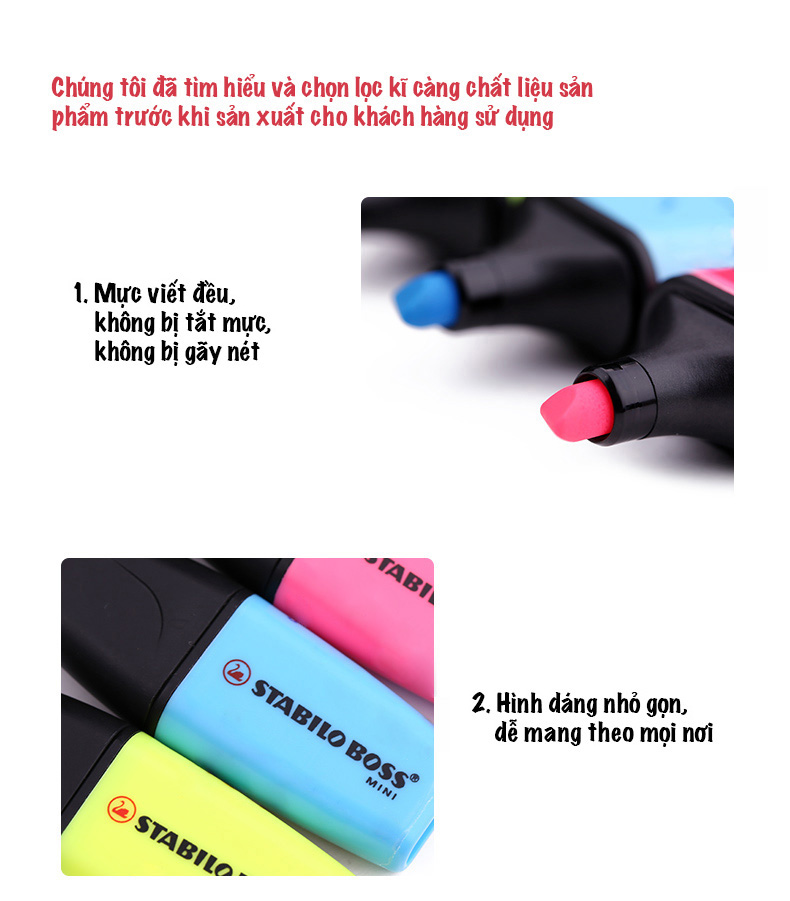 Hộp 10 Bút dạ quang STABILO BOSS MINI 07 - Hồng (56)
