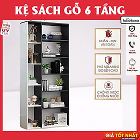 Kệ Sách Gỗ Nội Thất 6 Tầng 2 Màu Kết Hợp. C130 x D60 x R17cm. Kệ Gỗ Trang Trí Decor Nhà Cửa Gỗ MDF Phủ Melatium Cao Cấp