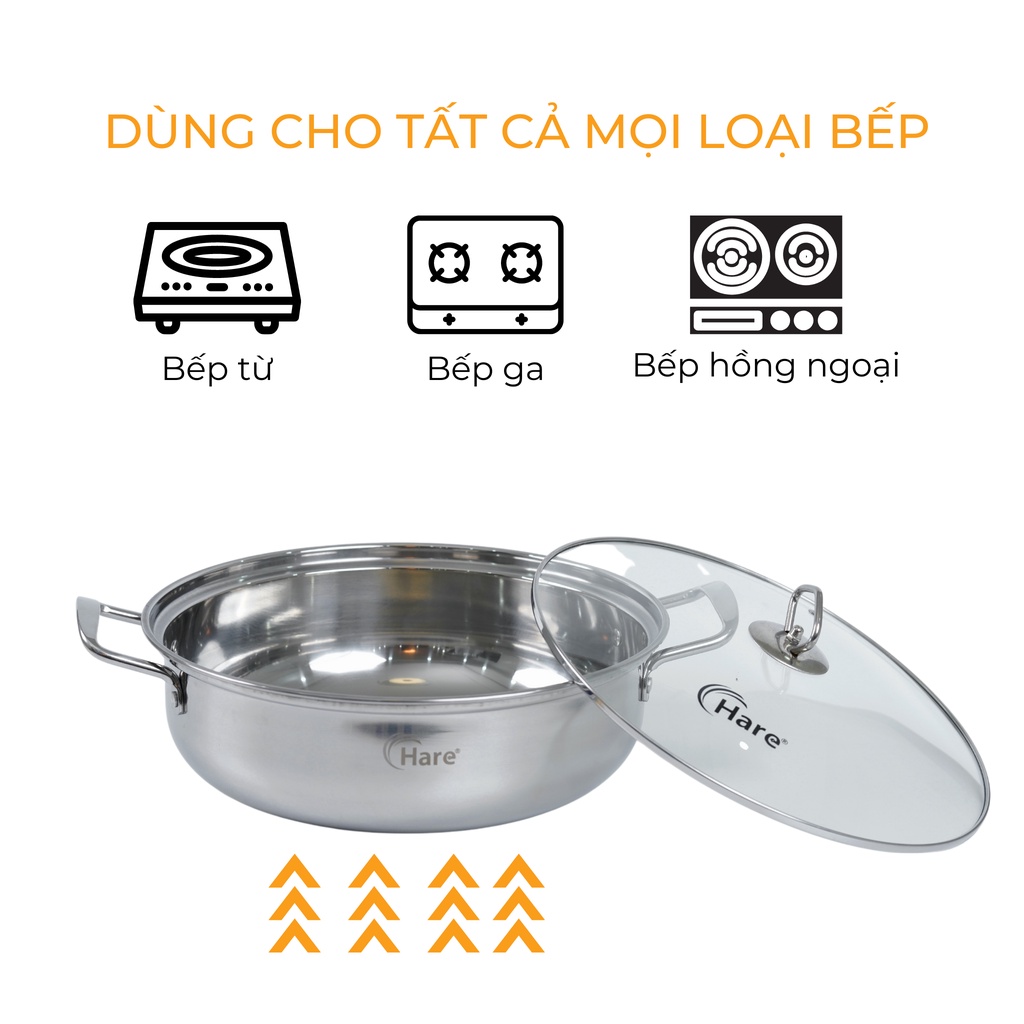 Nồi lẩu inox đáy từ HR - HP2801 (28cm) - Thương hiệu Hare - lỗi 1 đổi 1