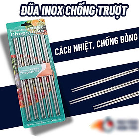 Set 2 vĩ  đũa inox đầu xoắn chống trượt, chống trơn khi gắp, không bị đen, mốc, chịu lực tốt, khó cong, vênh dễ cầm nắm , an toàn và  tiện lợi