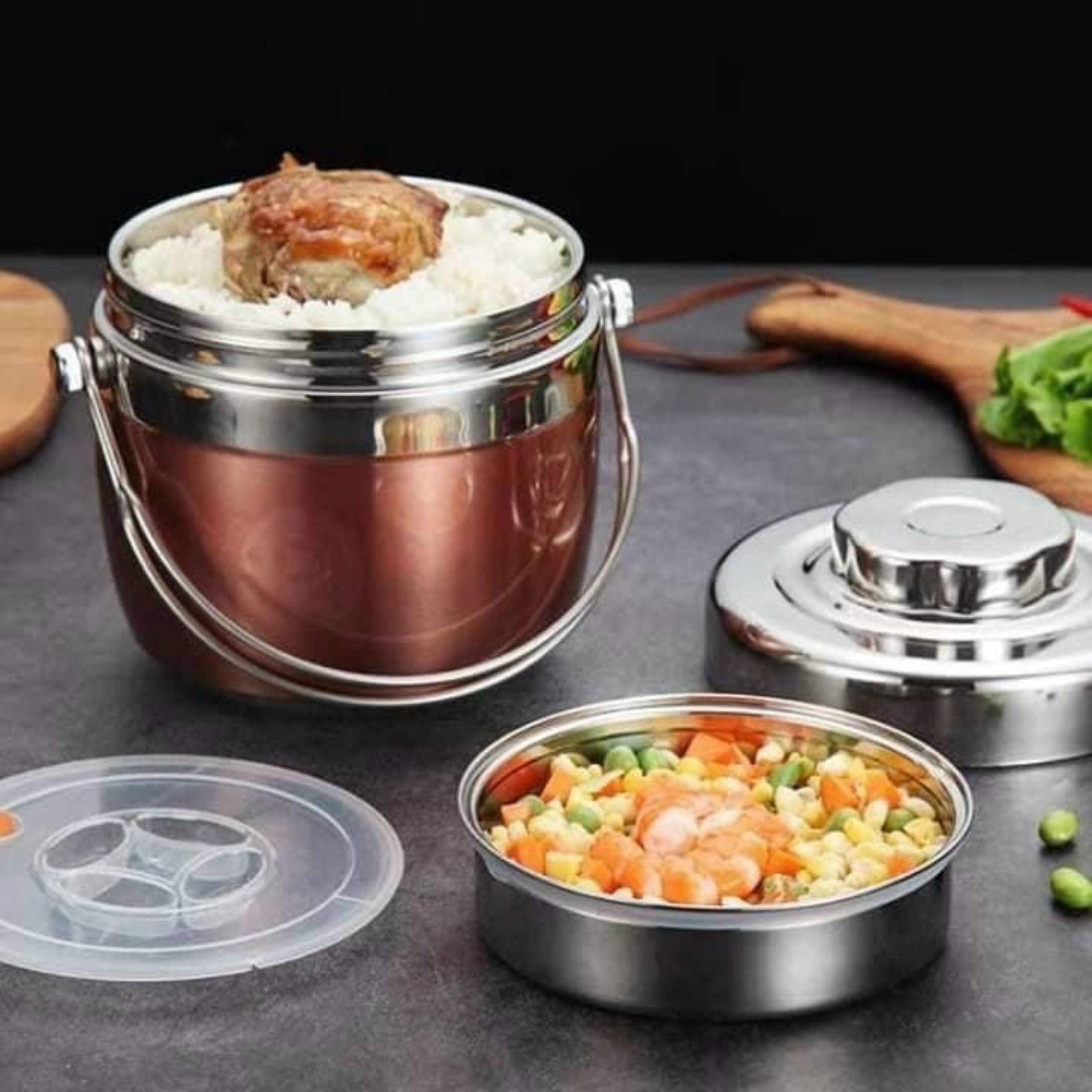 Cà mèn giữ nhiệt, Hộp đựng cơm cao cấp, chất liệu iox 304 dày dặn, dung tích 1.5L