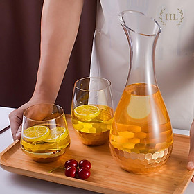 Bình Thủy Tinh Chịu Nhiệt Dáng DECANTER Nhúng Vàng 24K Phong Cách Vitange Họa Tiết Lục Giác Tổ Ong