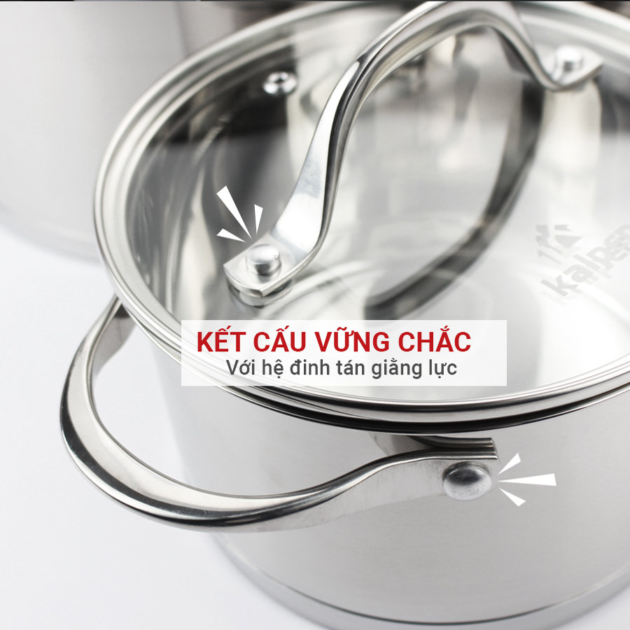 Bộ 3 nồi Inox 304 cao cấp 5 đáy Kalpen Slamer size 16,20,24cm chuẩn Đức - Hàng chính hãng