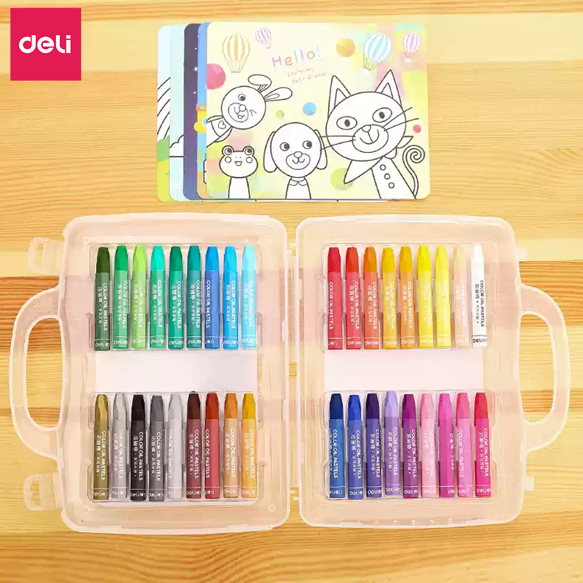 Bút Màu Sáp Dầu Deli - Bút Sáp Hộp Nhựa 12/24/36 Màu Tươi Sáng Mềm Mịn - Thân Bút Màu Hình Tam Giác Dễ Cầm Sử Dụng
