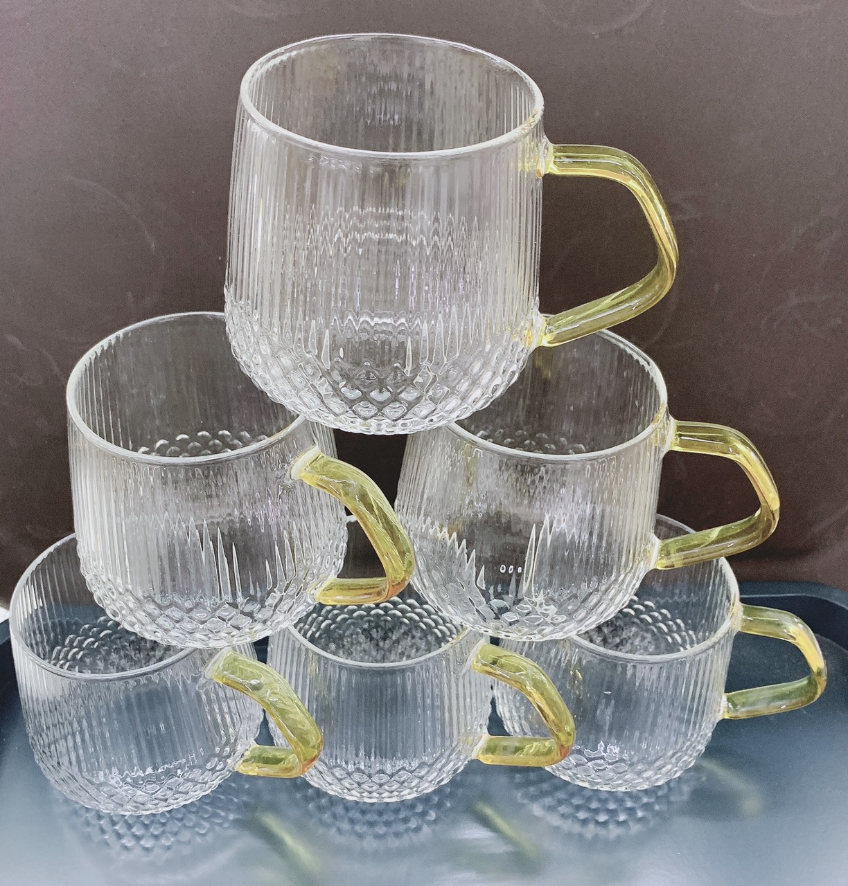 BỘ 6 CỐC THỦY TINH CHỊU NHIỆT LÊN TỚI 400 ĐỘI C QUAI VÀNG CAO CẤP CRYSTSAN 260ml - ANTH421