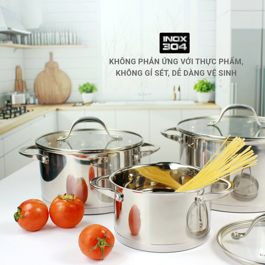Bộ 3 nồi Inox 304 cao cấp 5 đáy Kalpen Slamer size 16,20,24cm chuẩn Đức - Hàng chính hãng