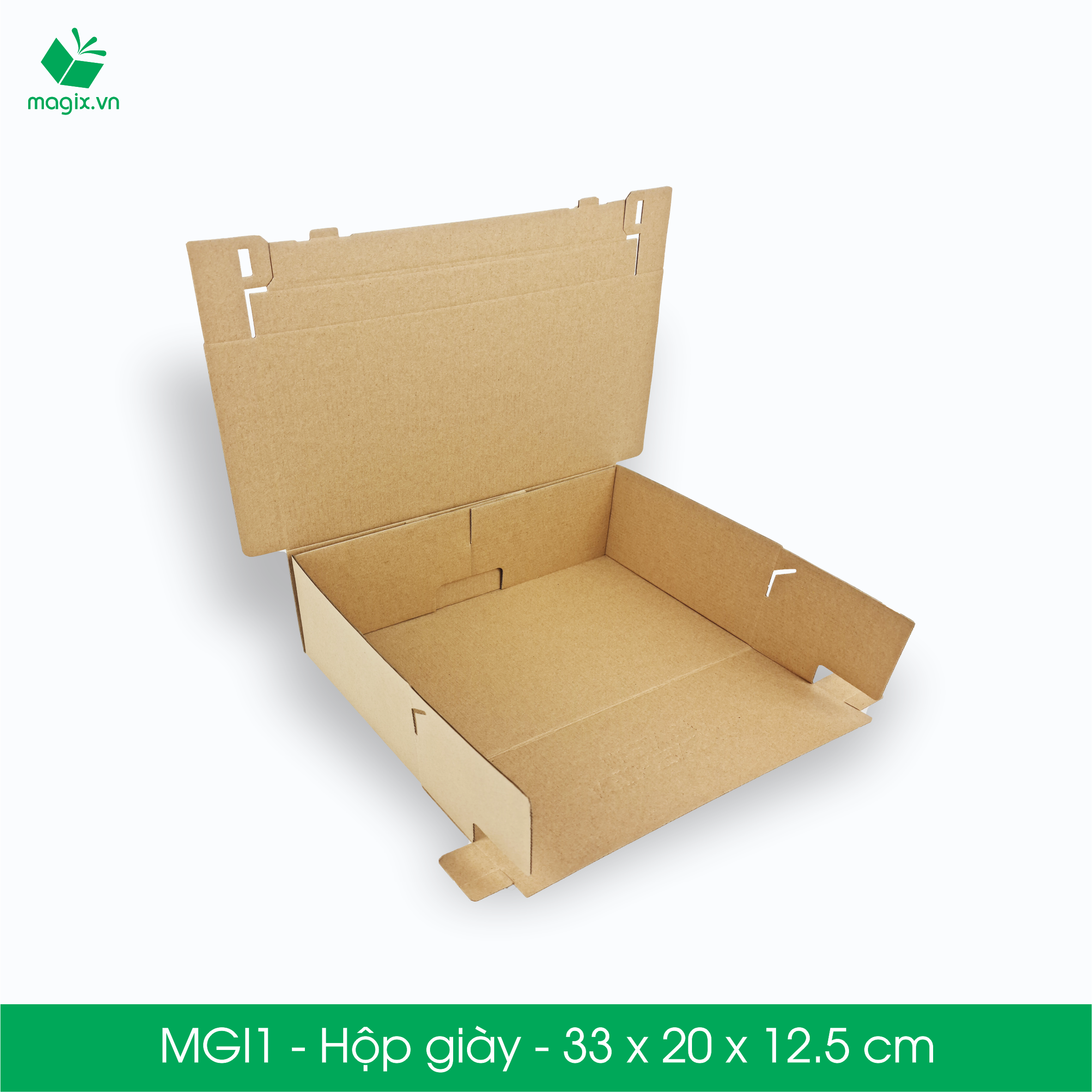 MGI1 - 33x20x12.5cm - 100 Hộp giày - Thùng hộp carton trơn đóng hàng