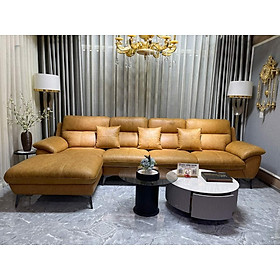 Sofa góc L da bò Italy Juno sofa màu vàng SFLCT01 3m3 x 1m6 hàng cao cấp chuẩn da bò nhập khẩu Ý