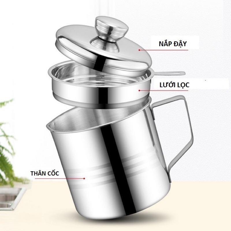 Ca Lọc Dầu Ăn Inox 304 Dày Dặn Dụng Cụ Lọc Nước Inox Đa Năng Bằng Inox