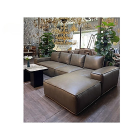 Sofa góc L 100% da bò Italy Juno sofa màu nâu SFLCT16 3m2 x 1m6 hàng cao cấp chuẩn da bò nhập khẩu Ý