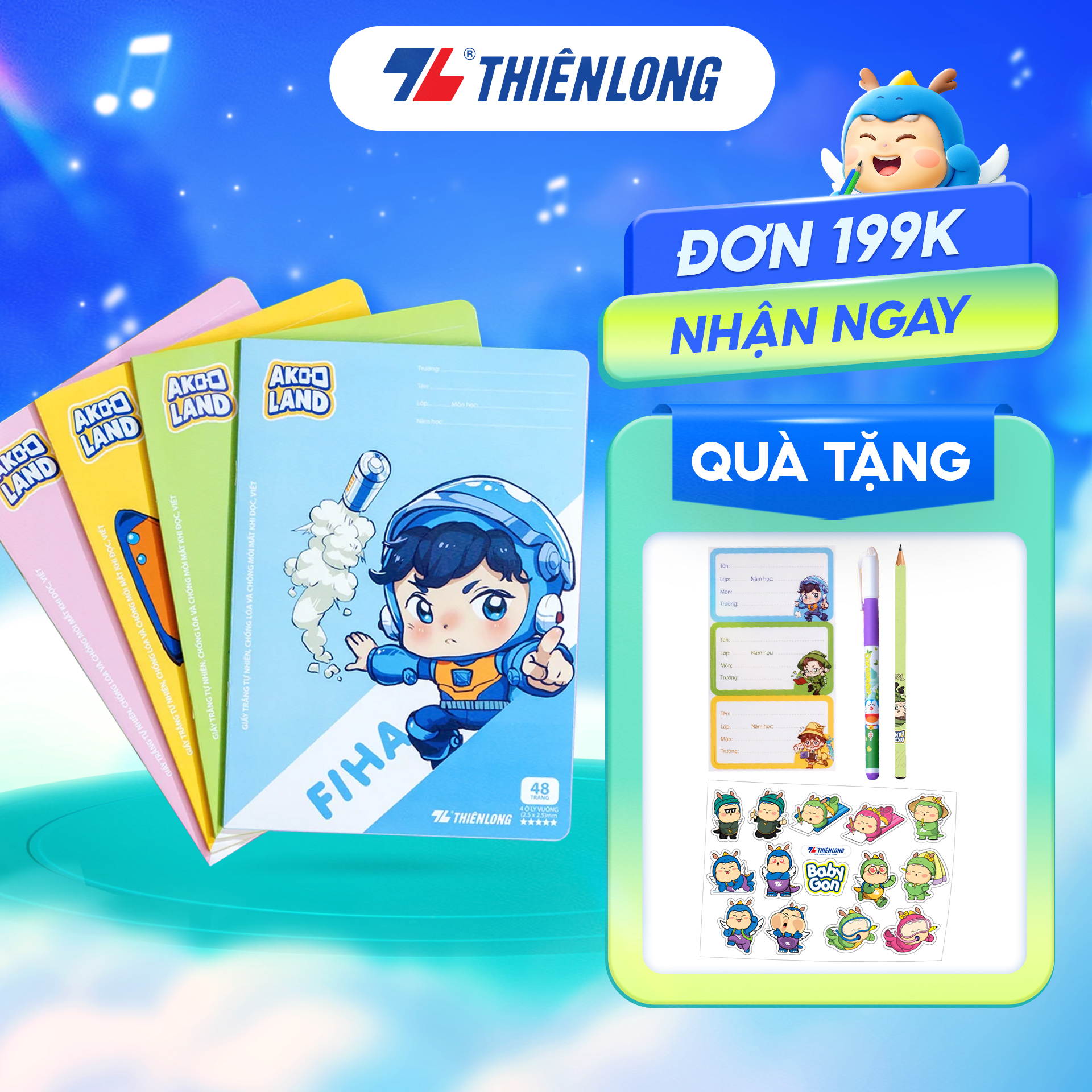 Combo 5/10 Tập học sinh chống lóa 48 trang 4 ô ly vuông 2.5mm 100gsm Thiên Long NB-115/AK - PB Akooland - Mẫu ngẫu nhiên
