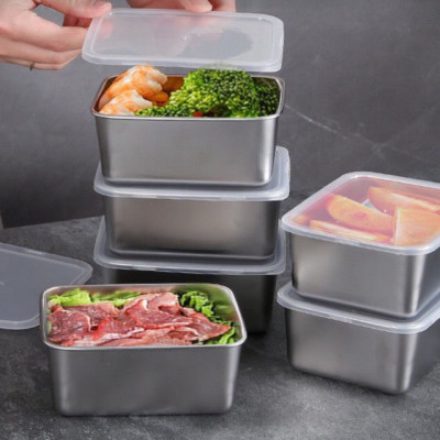 Combo 5 Hộp INOX Vuông Bé Đựng Thực Phẩm Kèm Nắp Đựng Thực Phẩm Tủ Lạnh