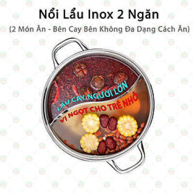 [Độc Lạ] Nồi Lẩu Inox 2 Ngăn Nắp Thủy Tinh KhoNCC Hàng Chính Hãng - Nấu 2 Món Ăn Cho Khẩu Vị Riêng - KLVQ-NL2N (Inox)