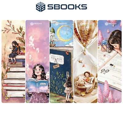 5 Cái Bookmark Kẹp Sách, Dấu Trang Hoạ Tiết Cô Gái Đọc Sách  - SBOOKS
