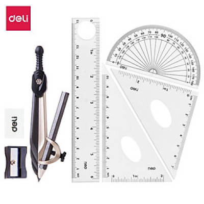 Bộ Compa Học Sinh Deli, Đen - Gồm 8 Dụng Cụ - EG30404