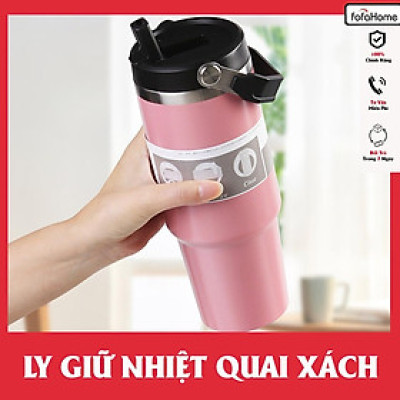 Ly Giữ Nhiệt Cốc Giữ Nhiệt Kèm Ống Hút 900ml Nắp Dạng Xoay, Bình Nước Giữ Nhiệt 900ml