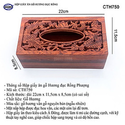 Hộp Giấy Ăn Bằng Gỗ Hương (Cỡ lớn - đủ mẫu) Đục Khắc Hoa Văn Tinh Xảo/Độc Đáo