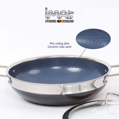 [Hàng chính hãng] Chảo xào đa năng iMAT Hybrid lòng xanh mới, đường kính 22cm. Chiên, xào, áp chảo..