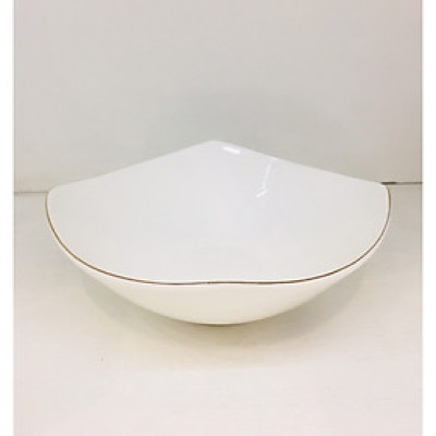 Bát tô vuông trơn sứ xương cao cấp viền vàng phong cách hiện đại 15.6x15.6cm WHITE 5537B