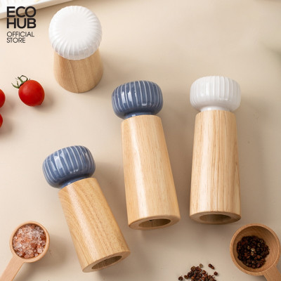 Dụng cụ, lọ xay tiêu ECOHUB bằng gỗ có tay cầm gốm sứ (Pepper Grinder) | E00416